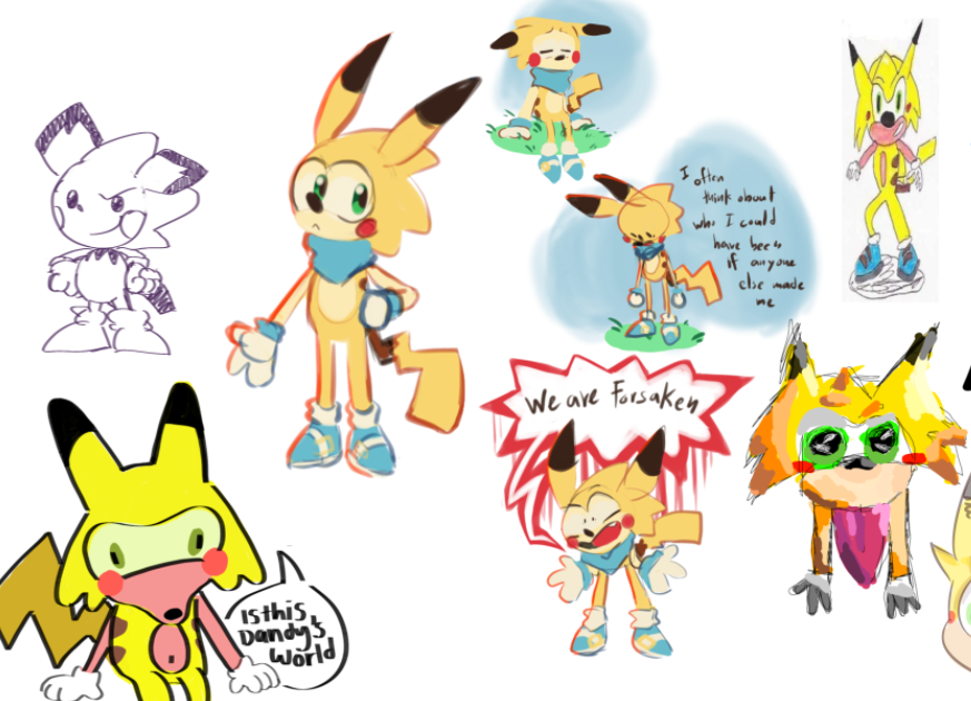 Spent the whole night livestream drawing #sonichu with the discord community.  So many beautiful artists.  Was so much fun!  Not ganna lie, he look kinda cool now. :3
