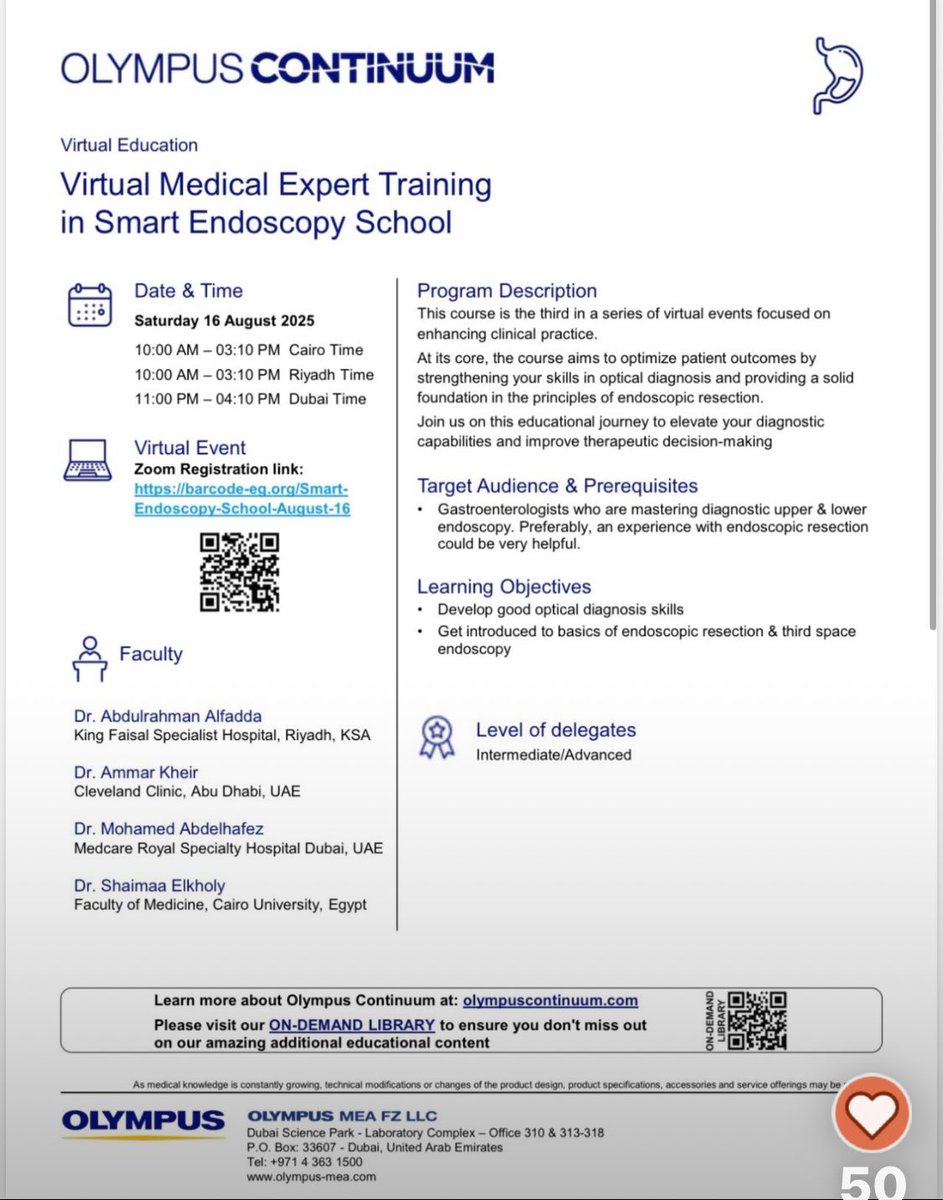 📢Lectures, Live cases &amp; free registration!!!

I’m delighted to invite you to the our 3rd wave of SES  (Smart Endoscopy School ) the coming Saturday, 16th of August 2025 — a prestigious and highly educational meeting bringing together exceptional faculty.

🕙 10:00 AM – 3:10 PM