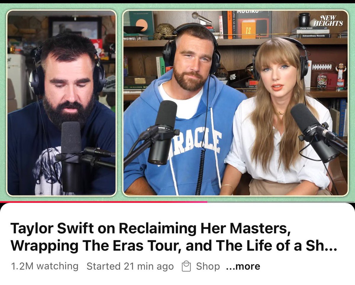 There are over 1.2 million people currently tuned in to New Heights with Jason and Travis Kelce joined by Taylor Swift.
