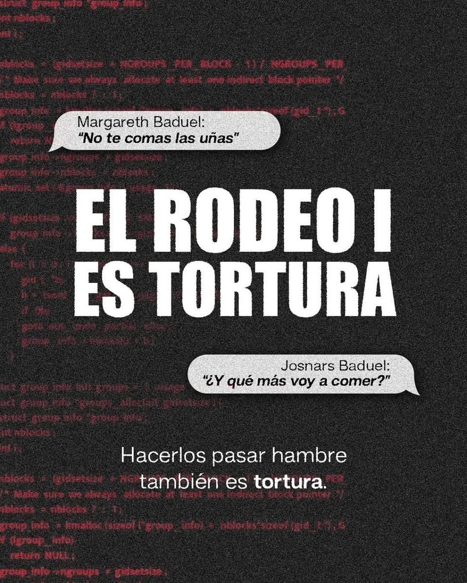 SairamRivas's tweet photo. En #Venezuela día tras día se profundiza el maltrato a las víctimas de graves violaciones de derechos humanos. 

Los presos politicos son torturados con graves condiciones de reclusión, pero también los familiares somos perseguidos y hostigados. 

En el Rodeo I se tortura: celdas 2x2 como hornos de concreto, apenas 2 min de agua al día, aislamiento prolongado, hambre, sed y negación de medicinas. 

Más de 70 presos políticos sobreviven bajo tratos crueles, mientras sus familias también son hostigadas. 

¡Exigimos libertad y dignidad!

#NoLosBorren #ElRodeoIEsTortura #BastaDeRepresión