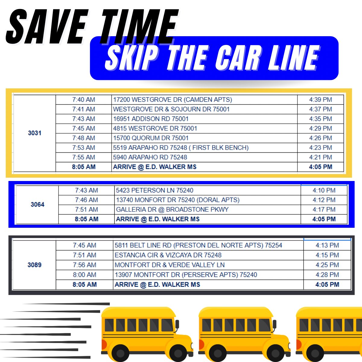 E.D. Walker Middle School (@edwalkerms) on Twitter photo Save your gas and skip the line! Look up your student’s bus route today and avoid the car line! 🚌 ¡Ahorra gasolina y sáltate la cola! ¡Busque la ruta del autobús de su estudiante hoy y evite la cola del coche!dal Save your gas and skip the line! Look up your student’s bus route today and avoid the car line! 🚌 ¡Ahorra gasolina y sáltate la cola! ¡Busque la ruta del autobús de su estudiante hoy y evite la cola del coche!dal