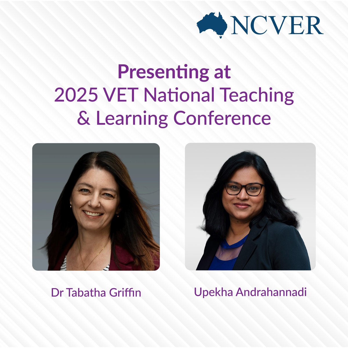 🎓✨ NCVER’s Dr Tabatha Griffin &amp; Upekha Andrahannadi are heading to #VDC2025 to present their latest research findings.

📅 14 and 15 August | 📍 Melbourne
✅ Effective teaching – what works best for whom
✅ Student support – enabling the learner journey
 #VET #research