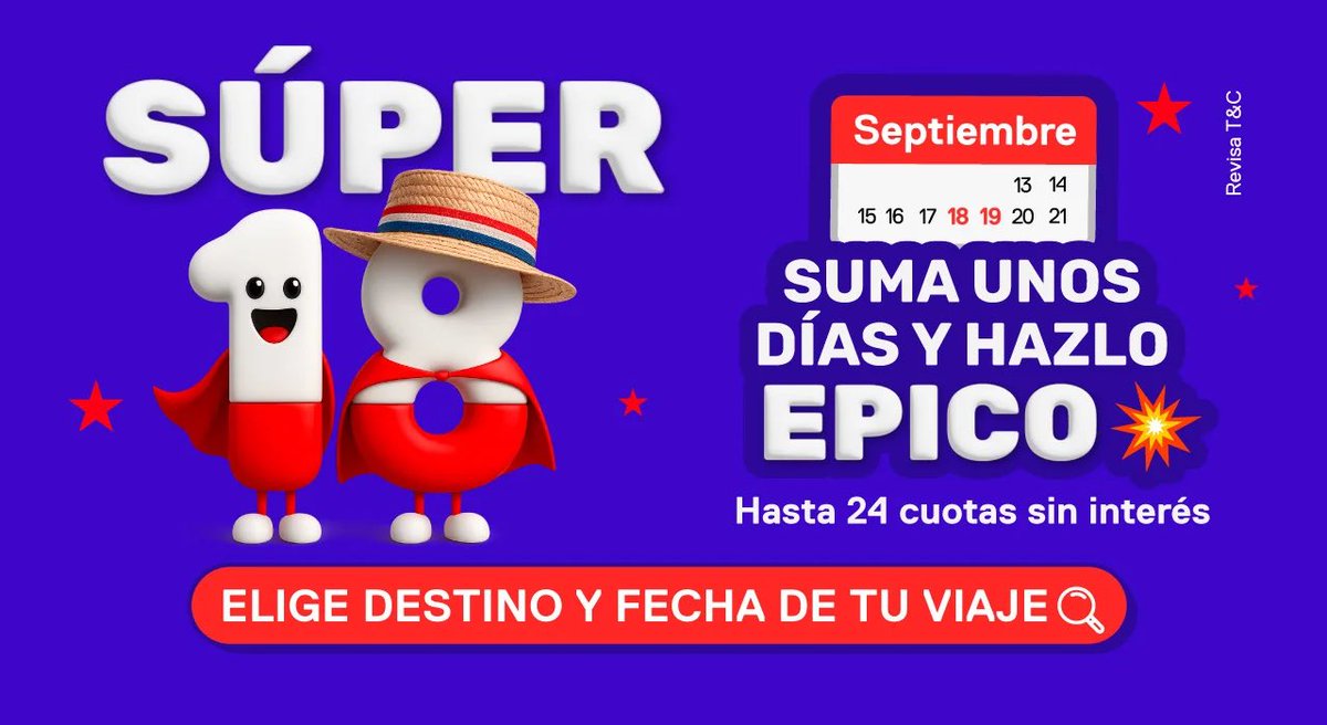 🍷🇨🇱 Este 18 y 19 de septiembre… Suma unos días y hazlo épico 🥳

✈️ Hasta 24 cuotas sin interés

📅 Planea tu escapada perfecta aquí 
👉 despegar.cl