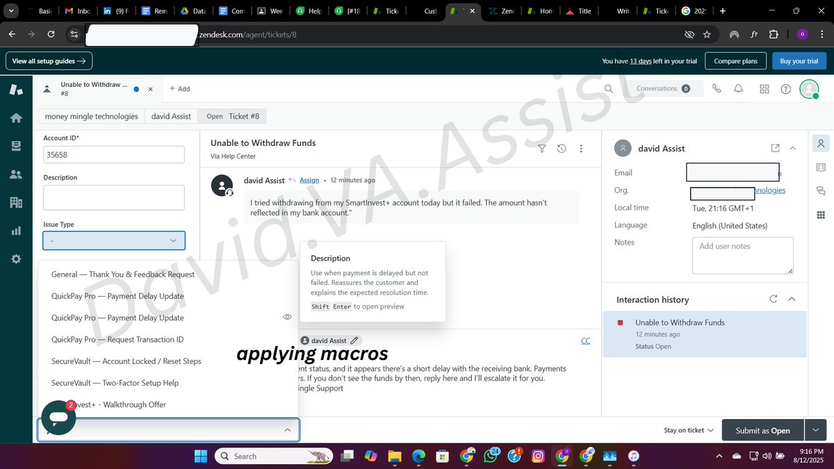 ayomid_ee's tweet photo. Sharpened my #CustomerSupport skills with Zendesk @remotetrybe 🚀
✅ Macros (canned replies)
✅ Ticket assignment & categorization
✅ Agent management
✅ Internal notes for collaboration
✅ Triggers & basic automation
Building efficient & scalable support workflows
#zendesk #VA https://t.co/WFfLIJL1Bs