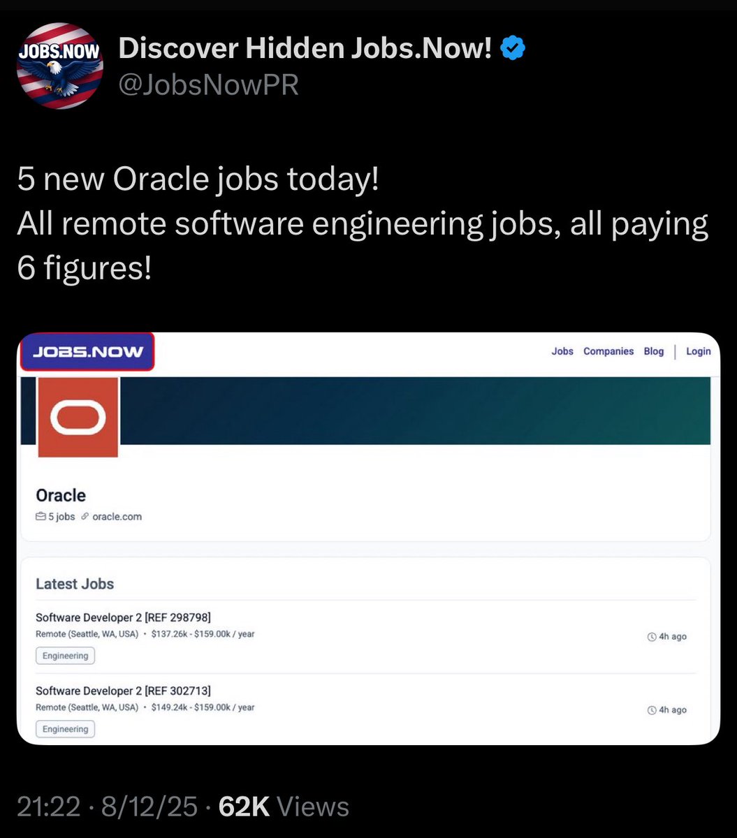 Meanwhile, new H-1B listings go up at Oracle, not advertised to Americans, until <a href="/JobsNowPR/">Jobs.Now</a> stepped in: