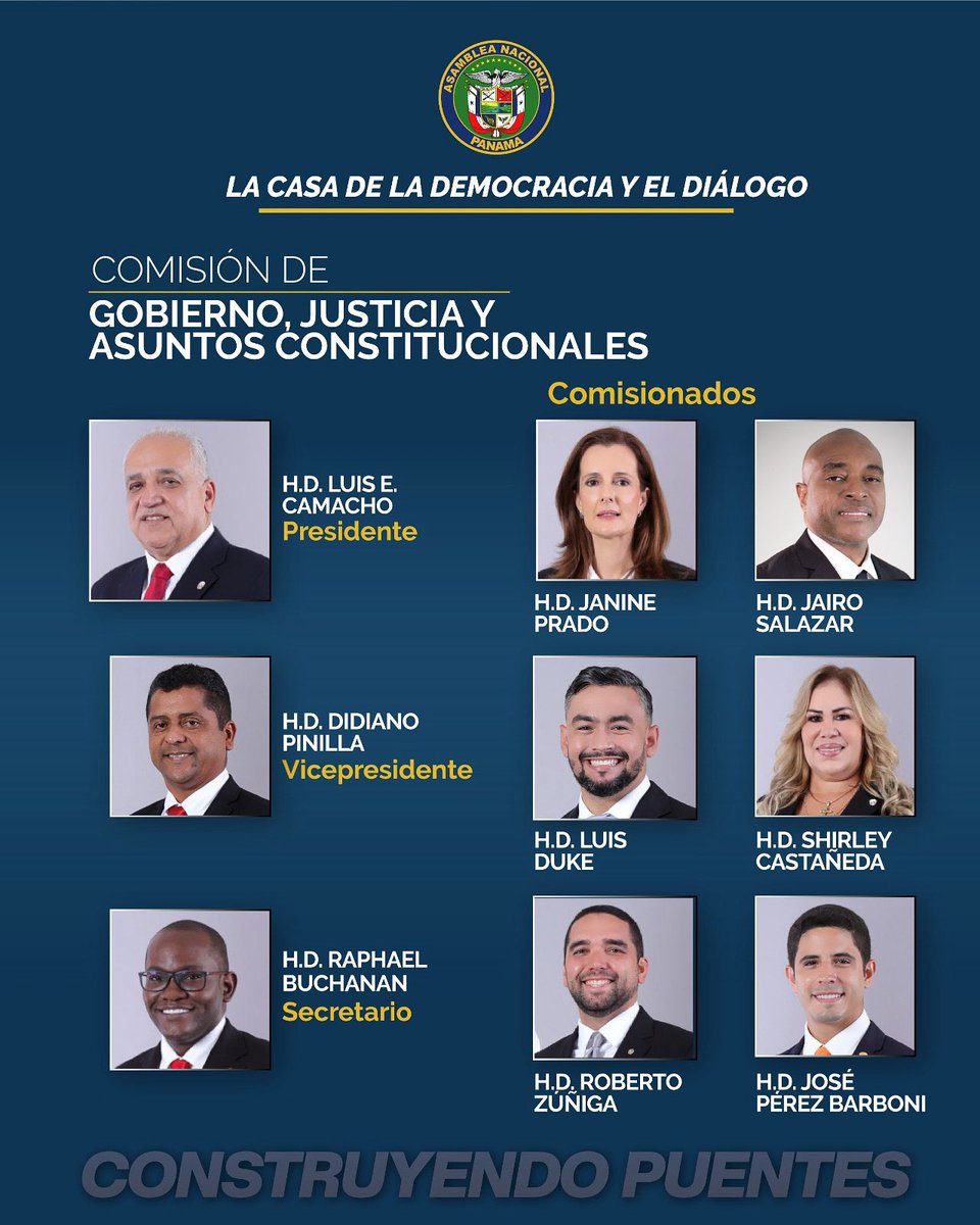 De esta forma queda conformada oficialmente la Comisión de Gobierno, Justicia y Asuntos Constitucionales, que liderará el diputado Luis E. Camacho.
