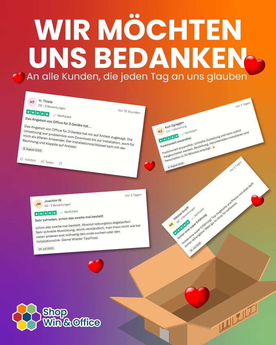 Ein großes Dankeschön an alle unsere Kunden, die jeden Tag an uns glauben. Ohne euch wäre das nicht möglich! 🙏💙
🔗Link von unserem Shop winandoffice.com
#winandoffice #technology #Microsoft #promotions #angebot #offers #windows
