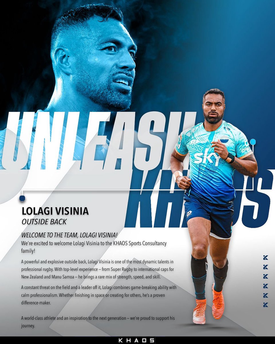 KHAOS_Sport's tweet photo. Thrilled to welcome experienced international @lolagi_visinia experienced &amp; versatile player having played at the highest level across several leagues including @superrugby @top14rugby @rugbyprod2 @leagueone_official 

#UnleashKHAOS #LolagiVisinia #KhaosAthlete #TeamKHAOS https://t.co/QF2tkGj6Fn