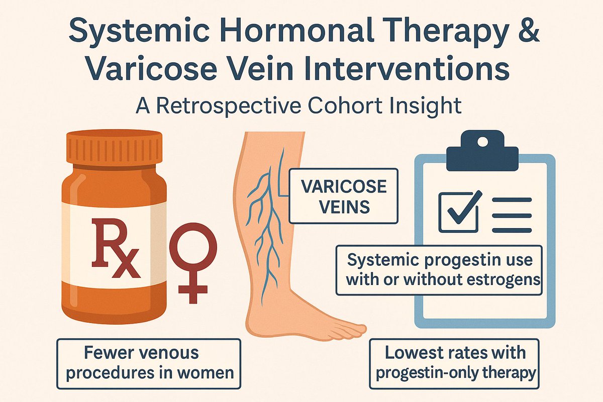 JVSVL's tweet photo. "Could birth control protect your veins? 

Jain et al found that women on systemic progestins—with or without estrogen—needed significantly fewer procedures for varicose veins.

📄 Read more in JVS-VL, July 2025."
https://t.co/7do1CkeWoa

#veins #VenousEd #JVSVL#vascularsurgery https://t.co/qS4QIKBFr4