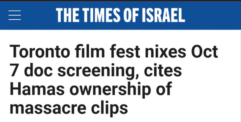 John Aziz (@aziz0nomics) on Twitter photo Amazing.
A film festival in Toronto is refusing to screen a movie showing Hamas committing atrocities on October 7th because doing so would violate the copyright of Hamas who filmed the footage of these atrocities and therefore owns the copyright.
๐คฆ๐ปโโ๏ธ๐คฆ๐ปโโ๏ธ๐คฆ๐ปโโ๏ธ๐คฆ๐ปโโ๏ธ๐คฆ๐ปโโ๏ธ๐คฆ๐ปโโ๏ธ๐คฆ๐ปโโ๏ธ๐คฆ๐ปโโ๏ธ๐คฆ๐ปโโ๏ธ Amazing.
A film festival in Toronto is refusing to screen a movie showing Hamas committing atrocities on October 7th because doing so would violate the copyright of Hamas who filmed the footage of these atrocities and therefore owns the copyright.
๐คฆ๐ปโโ๏ธ๐คฆ๐ปโโ๏ธ๐คฆ๐ปโโ๏ธ๐คฆ๐ปโโ๏ธ๐คฆ๐ปโโ๏ธ๐คฆ๐ปโโ๏ธ๐คฆ๐ปโโ๏ธ๐คฆ๐ปโโ๏ธ๐คฆ๐ปโโ๏ธ