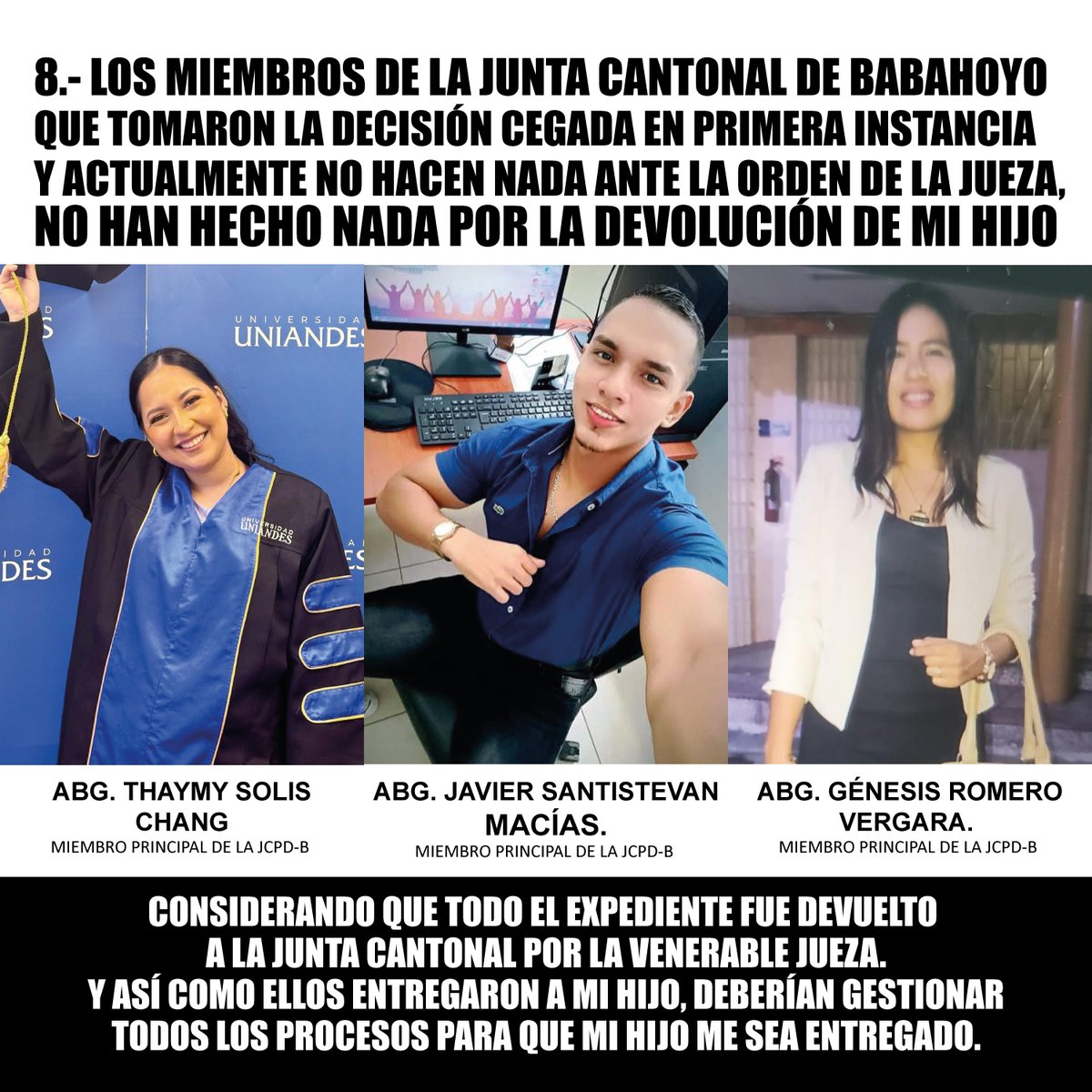 Meneses3Natty's tweet photo. ¡LA INJUSTICIA CONTINÚA! MI HIJO SIGUE RETENIDO Y LA LEY SOLO SE APLICA EN MI CONTRA
@laviniavNoboa @DanielNoboaOk @alcaldiabbhy @DefensaEc @defensoriaifdp @cindycedenom @PoliciaEcuador @FiscaliaEcuador @CJudicaturaEc
@DDHH_Ec @LaPosta_Ecu @GustavoBarquetM https://t.co/l0rQuFFSSy