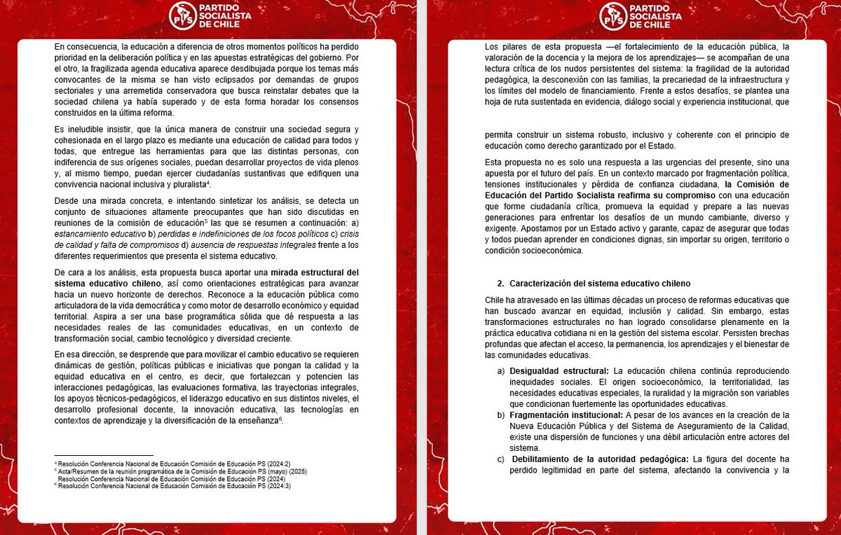 educacionps's tweet photo. 📚 La Comisión de Educación del Partido Socialista, presenta su Propuesta  Programática 2026-2030, respecto a la educación chilena. Documento generado a partir de diversas instancias de reflexión y diálogo 🇨🇱 
✔️ Ver en https://t.co/o536SJg8Zw #Educación @PSChile @jeannette_jara https://t.co/q81UP24VPe
