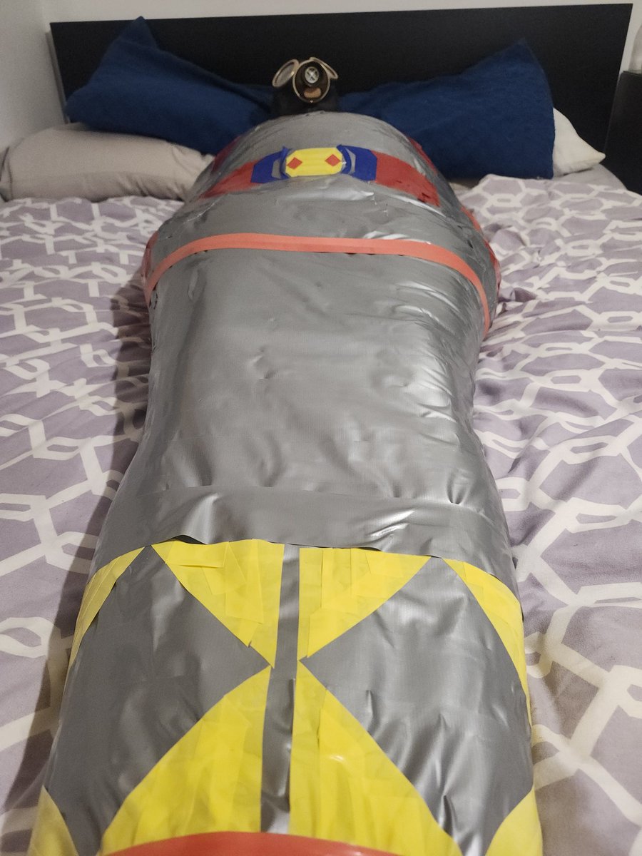 Go go Power Rangers. Help, help the red ranger has been taken!!! 

#gaypowerrangers #gaykink #mummification #redranger #gasmask 

📸 <a href="/PupHachi_2021/">小八Pup Hachi</a>
Mummification also done by Hachi.
