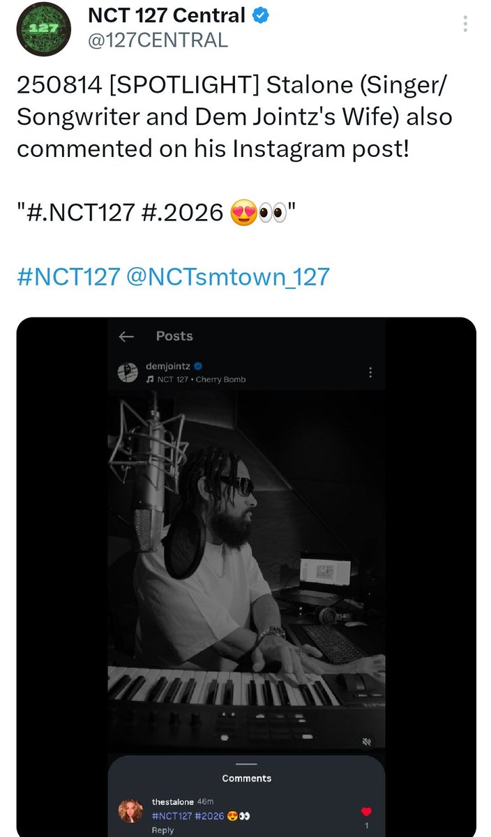 whimsyjune's tweet photo. Dem Jointz has made it clear that 127 is his group. He worked with them more than other Kpop artists. He produced 5 title tracks for them (Cherry Bomb, Kick It, Punch, Sticker, Ay-Yo). He built their unique sound, and now him and his wife are teasing 127's new album before SM. 😌 https://t.co/fWSkqYgIOj