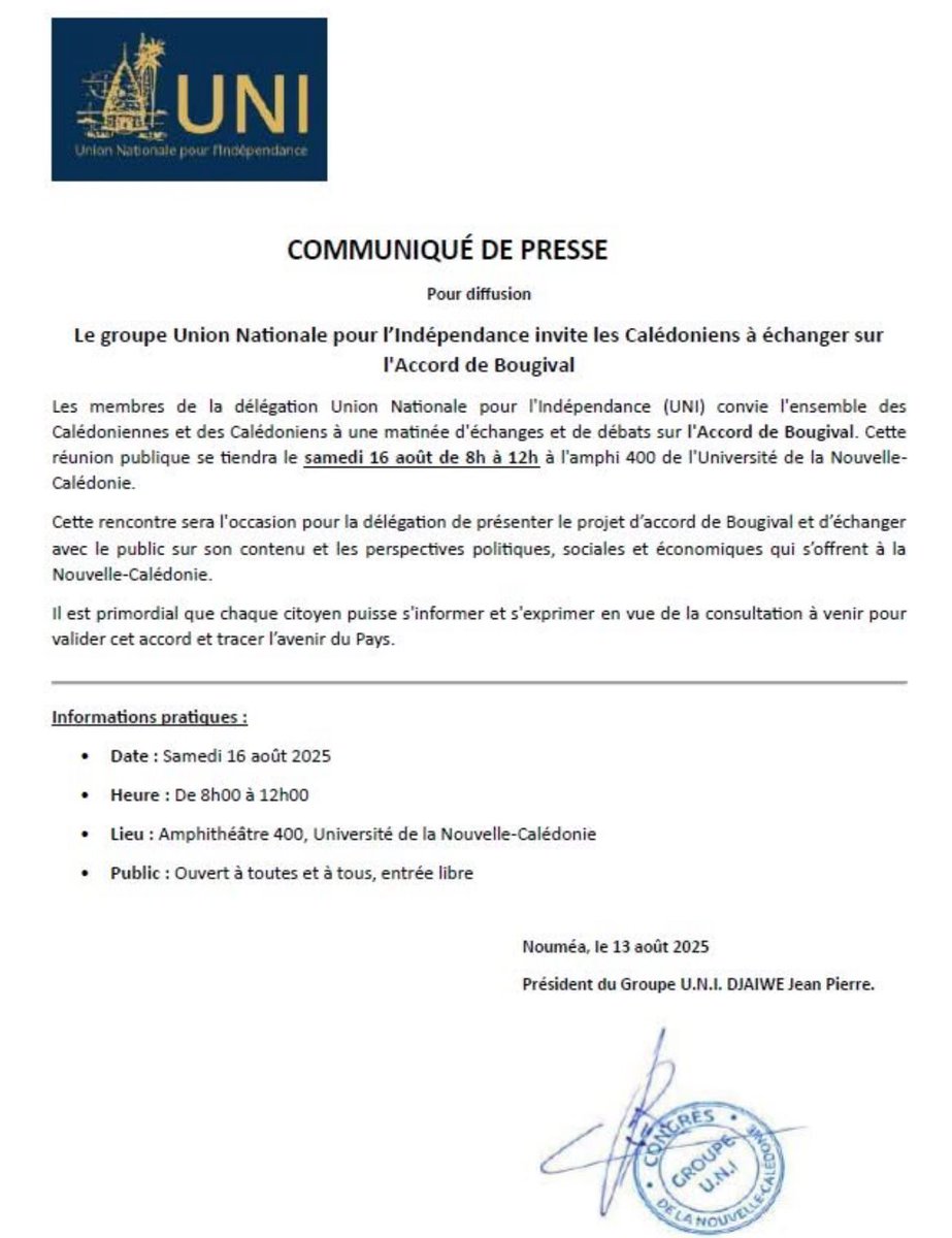 Venez débattre sur l’Accord Bougival samedi 16 août à l’UNC.