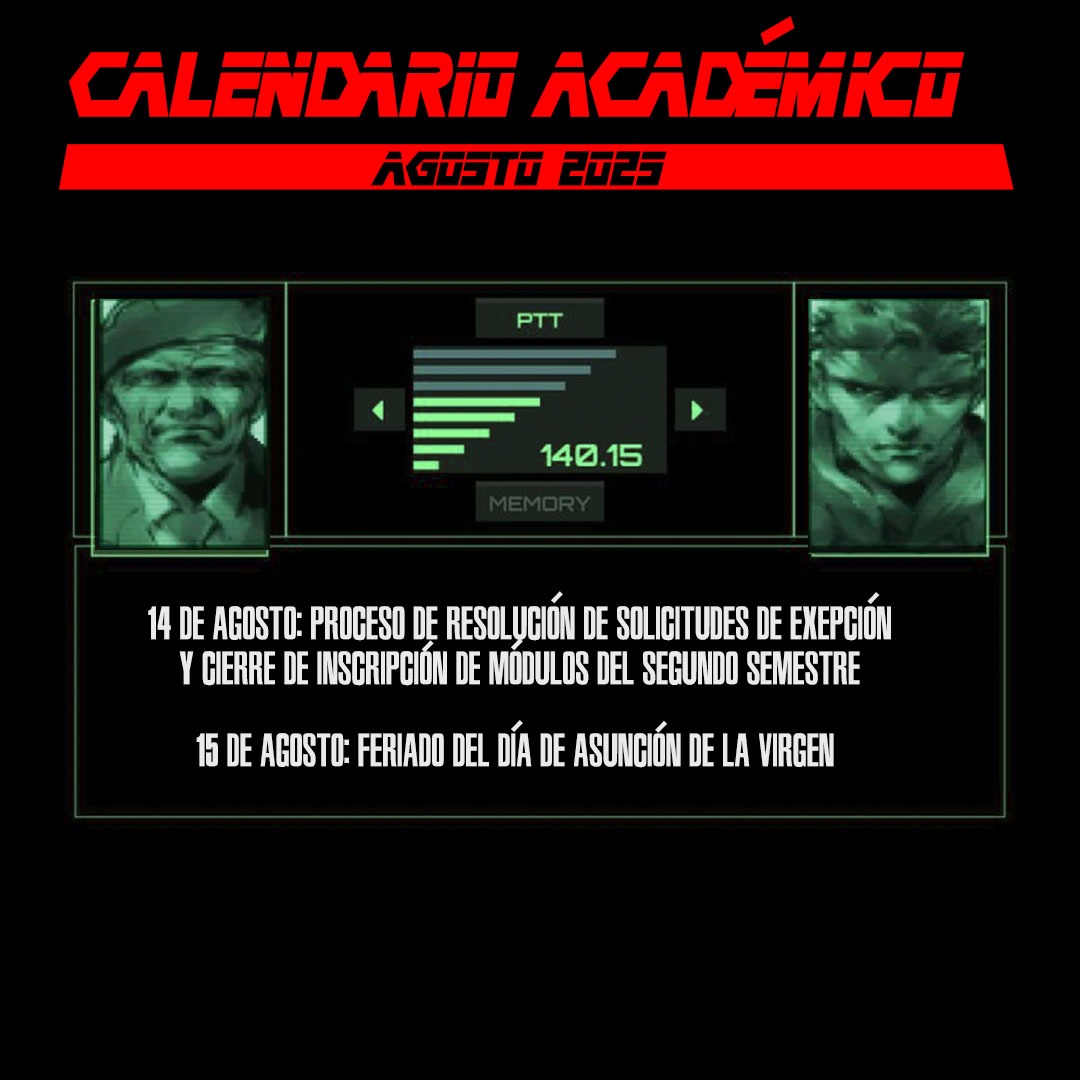 idvrv's tweet photo. [MISSION BRIEFING] 
Operación: Segundo Semestre
 Calendario de misiones:
Tu codec está cargado con todas las fechas clave: inicios de clases, evaluaciones, feriados y operaciones especiales.
Mantente alerta, agente… la misión requiere precisión y disciplina. https://t.co/de4QwerCls