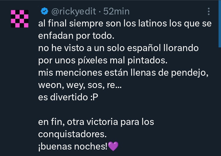 Vive en Andorra y se las da de patriota orgulloso de su país lol lmao

Yo soy madrileño y me cago en toda tu puta madre Ricardo, y no por unos píxeles, sino porque eres de la peor escoria de la creación de contenido en España.