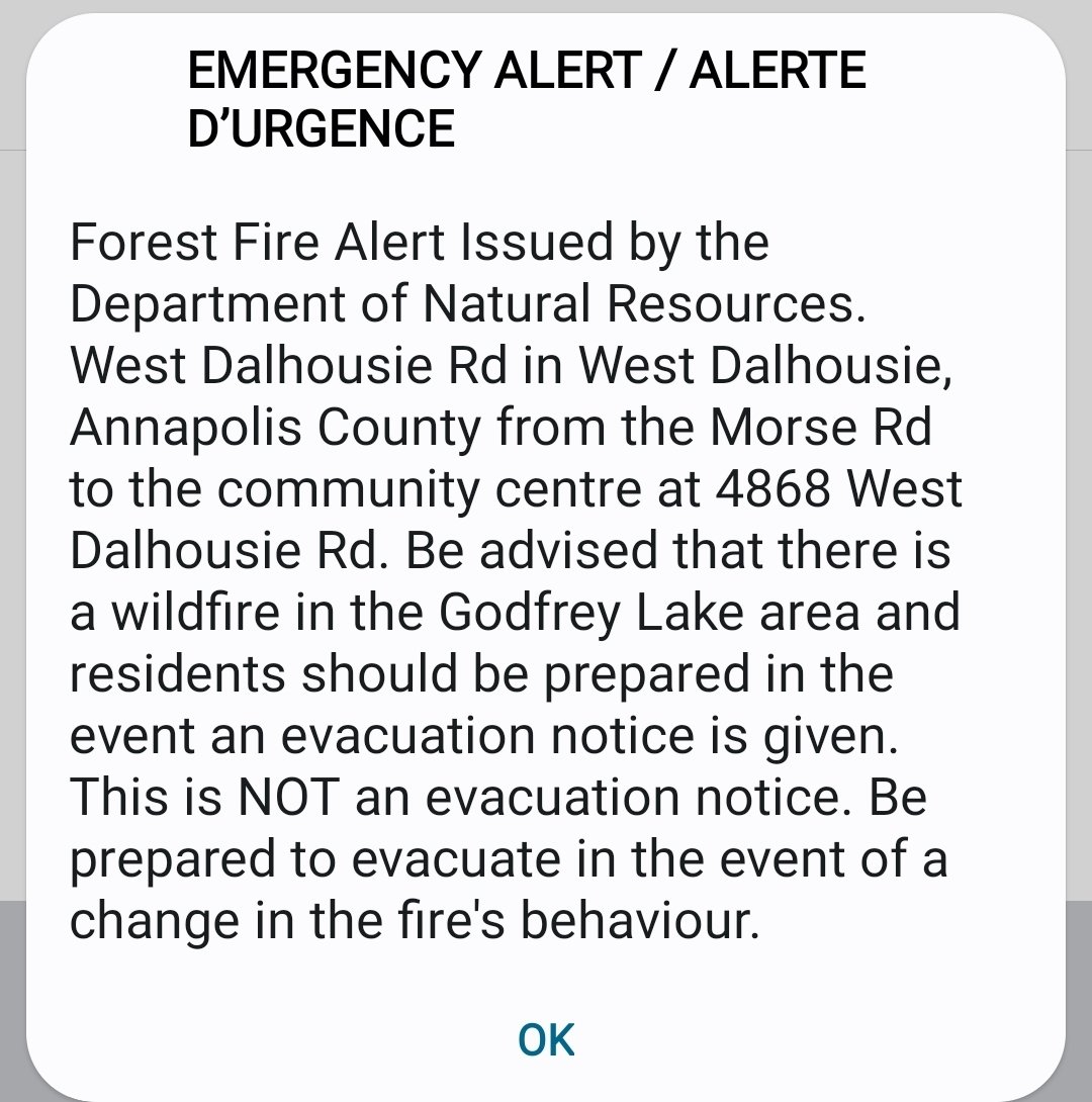 Emergency Alert for West Dalhousie, Annapolis Co.