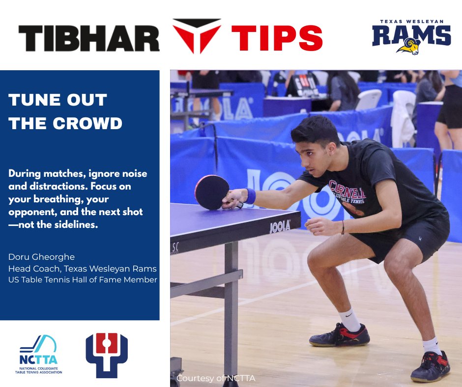 🏓 Tibhar Tip: Tune Out the Crowd

Ignore noise and distractions. Focus on breathing, your opponent, and your next shot—not the sidelines.
From Coach Doru Gheorghe
🔗 bit.ly/PP-Tibhar-Gear

#TibharTip #PaddlePalace #TibharUSA #NCTTA #TableTennis