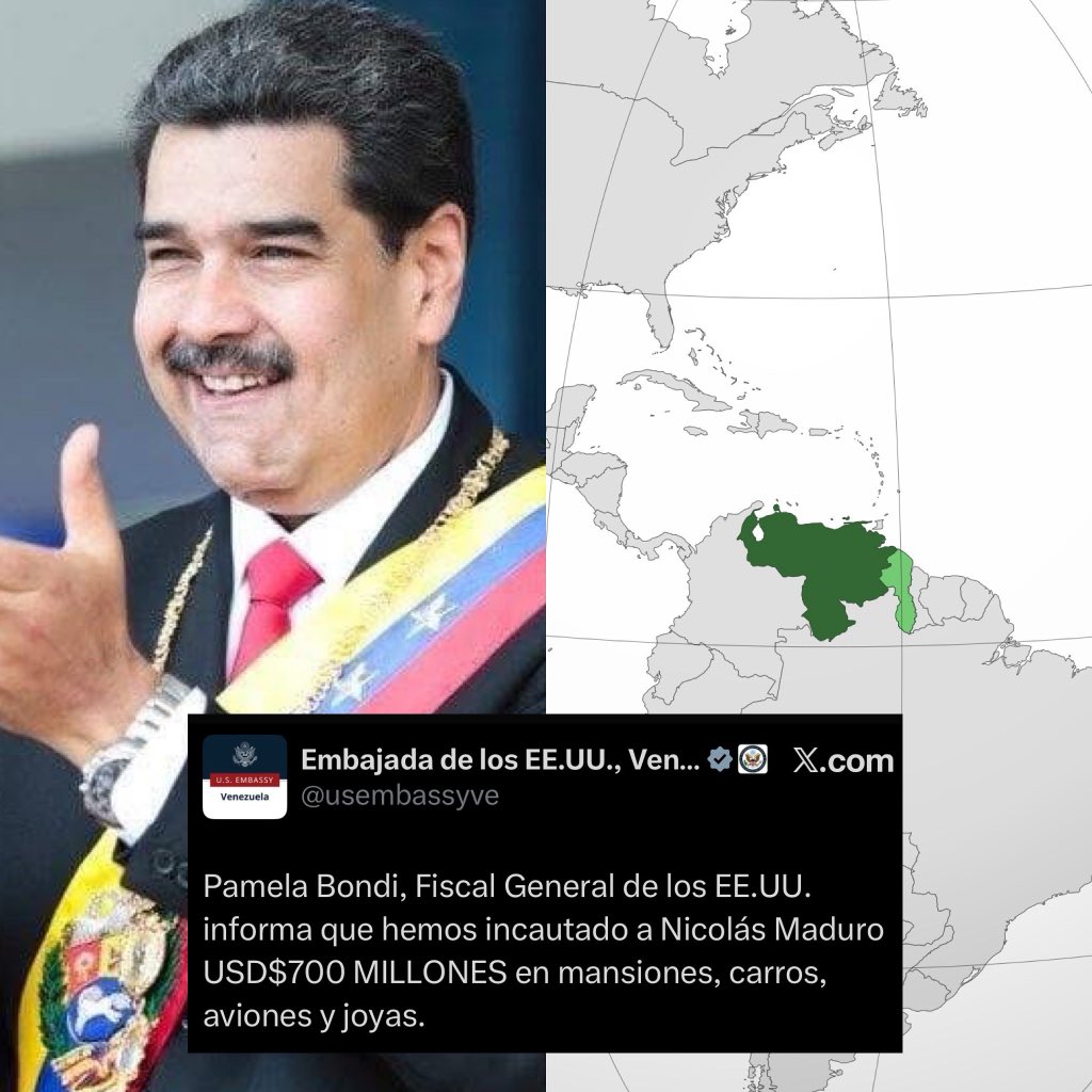 De último momento: El gobierno de Estados Unidos ha confiscado más de 700 millones de dólares en activos al presidente de Venezuela, Nicolás Maduro.
