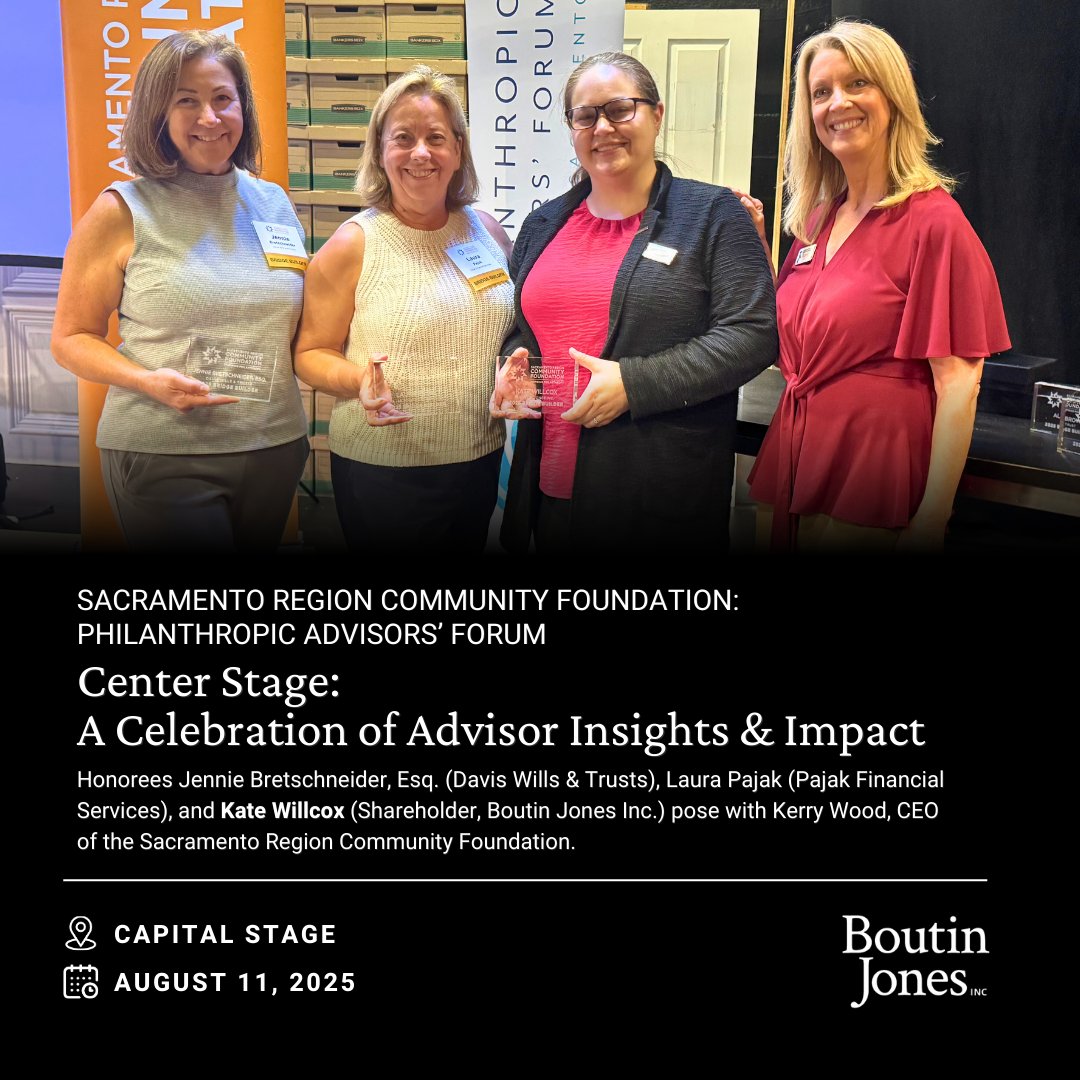 Earlier this week, the <a href="/sacregcf/">Sacramento Region Community Foundation</a> Philanthropic Advisors’ Forum celebrated professionals guiding clients to create charitable funds with lasting impact.

We’re proud of our own Kate Willcox &amp; Stacey Brennan for being honored!

#Philanthropy #Sacramento