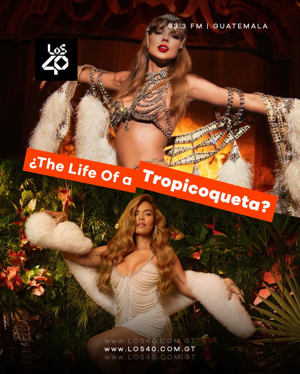 los40gt's tweet photo. Encuentra las diferencias 🫣 ¿Showgirl o Tropicoqueta? 🧡✨🪇 
.
#taylorswift #karolg #tropicoqueta #thelifeofashowgirl #ts #kg #los40 #los40guatemala https://t.co/1bsxspEql6