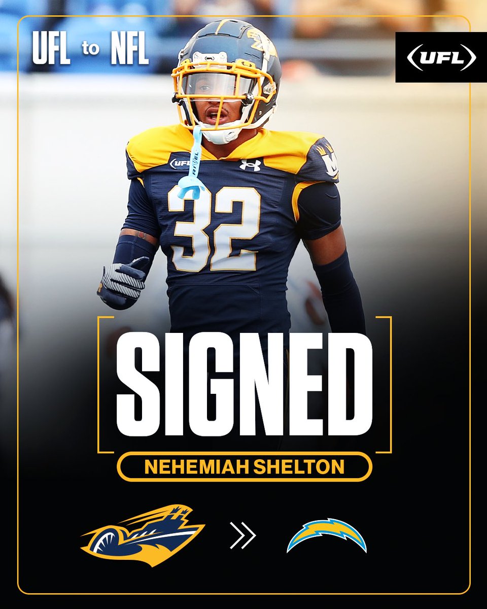 Memphis ➡️ Los Angeles

CB Nehemiah Shelton officially signs with the @Chargers

#UFLtoNFL