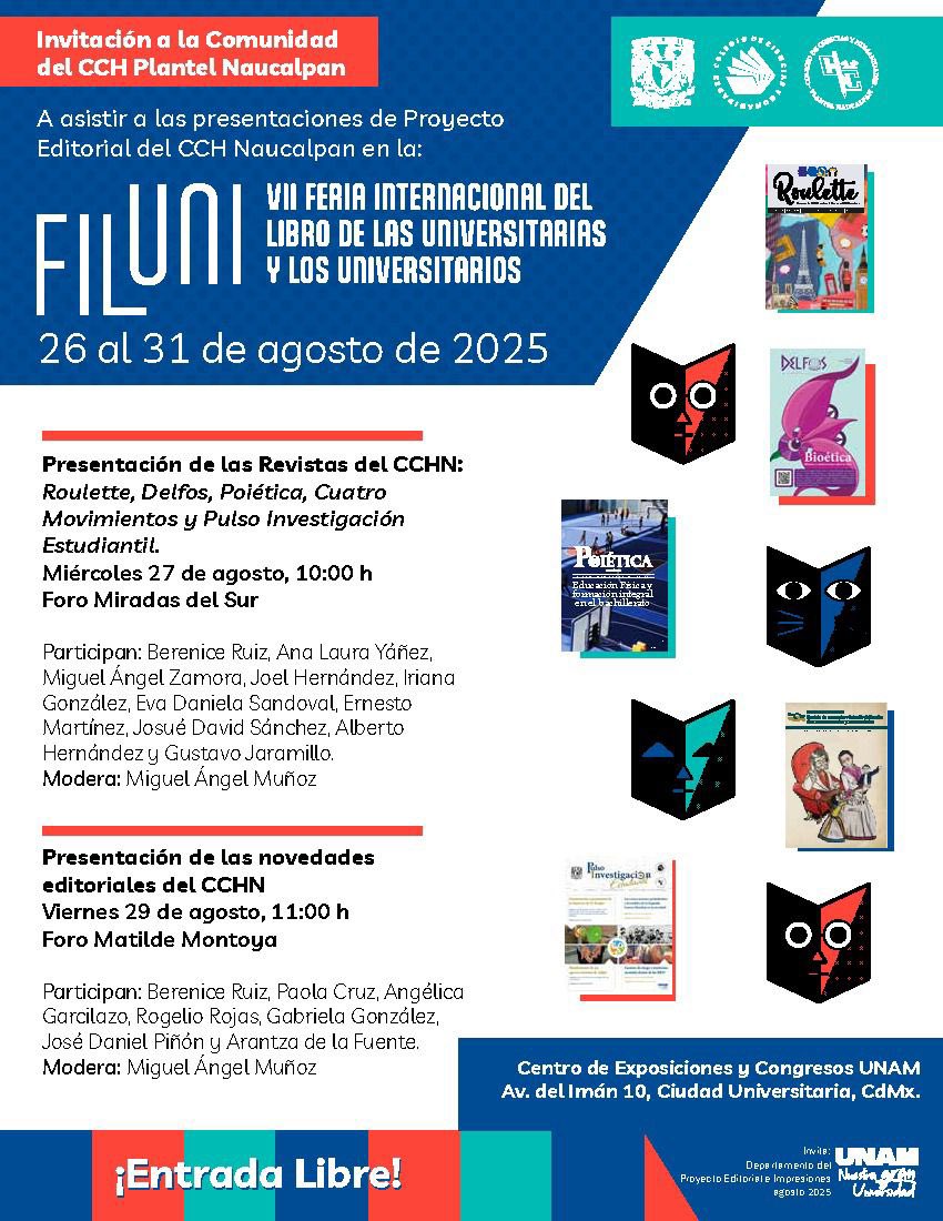 Poiética estará presente en la #FILUNI. Miércoles 27 de agosto, 10:00 hrs. Les esperamos!!! 
<a href="/Pulsocchnau/">PULSOCCHNAUCALPAN </a> <a href="/pulsocchn/">CCH Naucalpan Oficial</a> <a href="/iriana/">iriana  placencia</a>