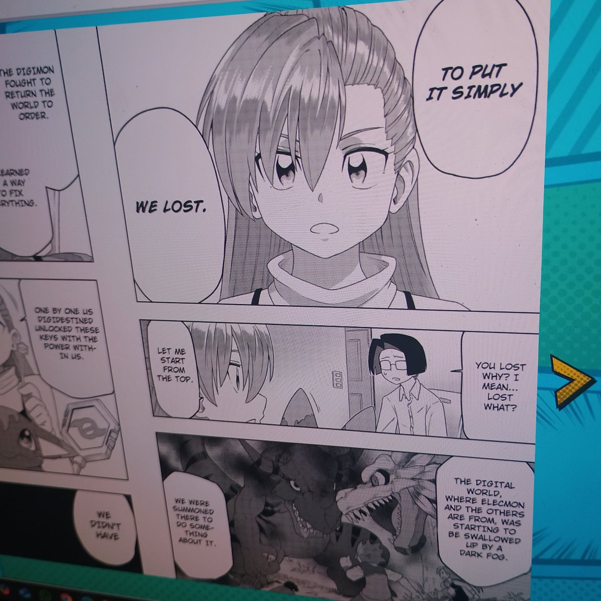 Andalusio's tweet photo. "Get Back" only lasts for one chapter, which can be found in volume 4 of the current Digimon Comics, but I found a new favorite. (Won't spoil the ending, but it was nice.)
#DigimonComic #comics #manga #Digimon #digivice #ديجمون #مانجا #デジモン #まんが #マンガ https://t.co/5yxWetAnvN