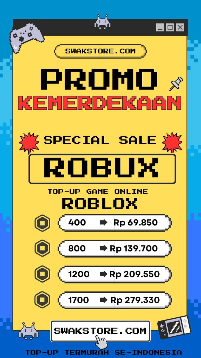 ArdiAnggaK's tweet photo. Top-up game roblox online termurah se-indonesia, cuma di swakstore 😎 https://t.co/bqoO5adZqS