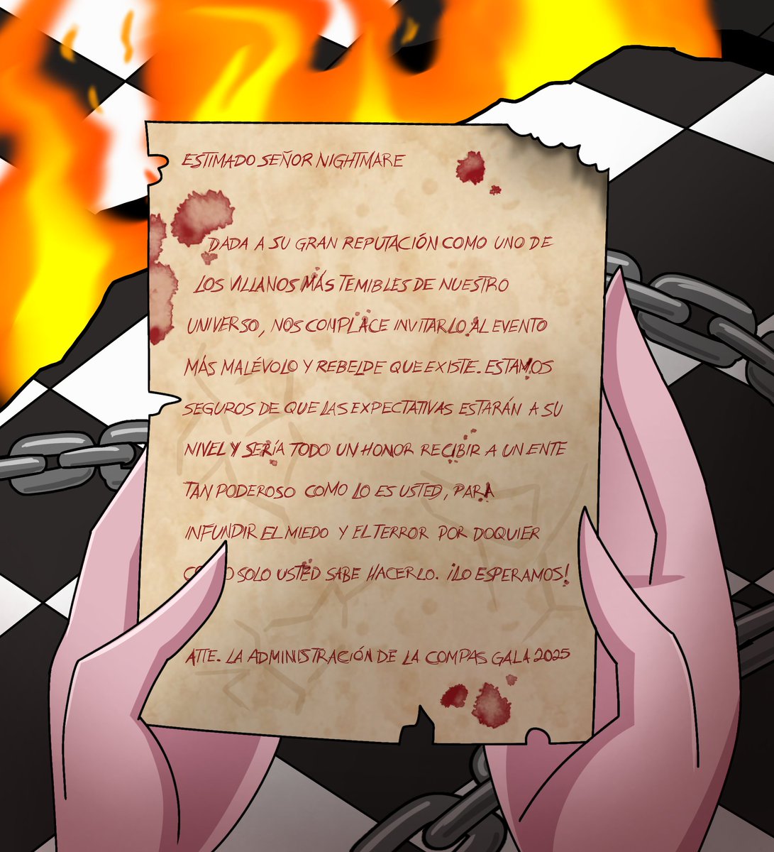 Another invitation 🔥⛓️ 

Esta vez, fue un demonio de gran poder y oscuridad quien recibió una carta en las puertas de su palacio infernal. Sonrió: nada le complacía más que llevar su reino de terror a la Gala de las Tinieblas 🪩

200 likes para más 👀

#CoMPaSGala2025