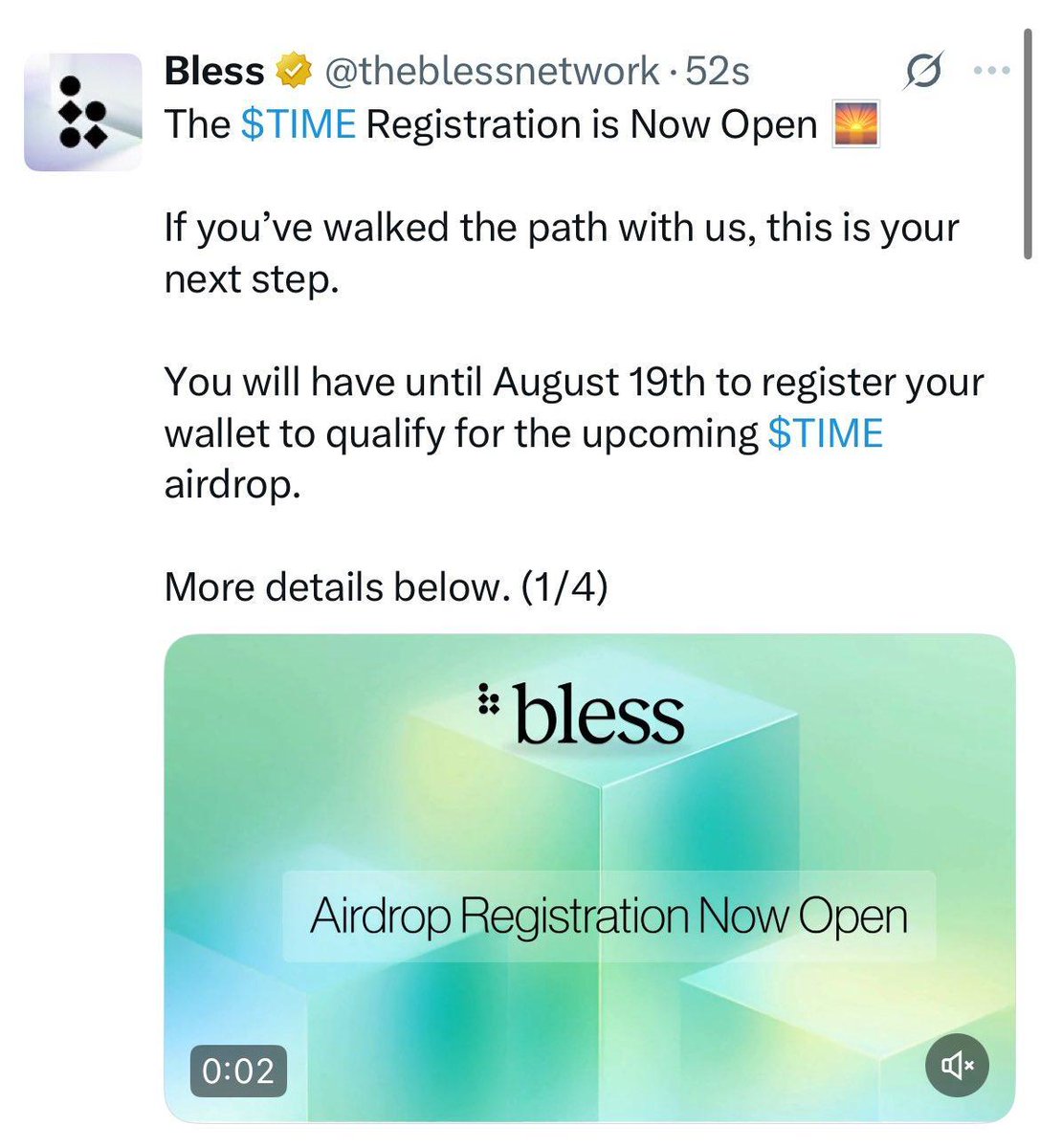 BREAKING: $BLESS Airdrop in August 🔥

- August 19th is the last day to connect your wallet
- NOTE: “Connect a wallet that already has some funds in it.” 
- Also you will have to connect your X 

Are you ready for theblessnetwork?? ❓