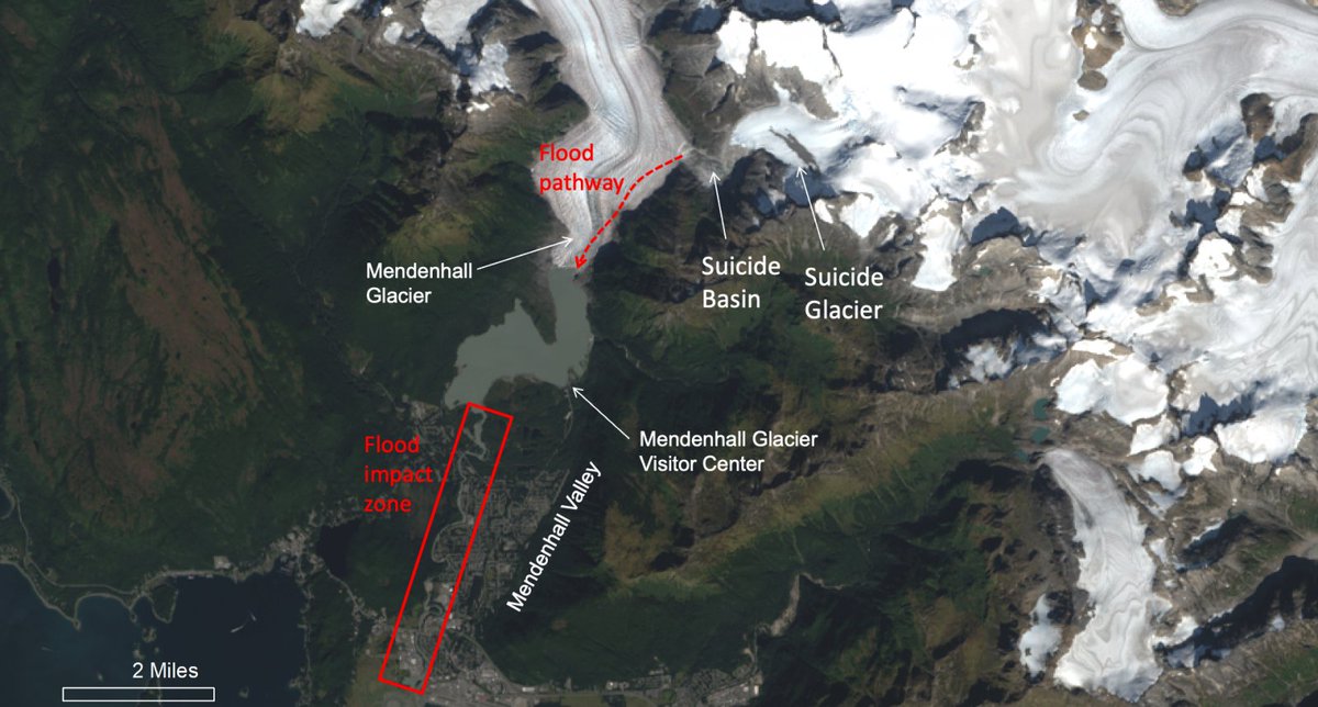 MikeNewsBlast's tweet photo. #juneauflood Time-lapse of the Suicide Basin filling up. It's where water broke through the Mendenhall Glacier ice. (Images Courtesy of USGS and NWS) #Alaska #Floods https://t.co/a4zkS1qcGt
