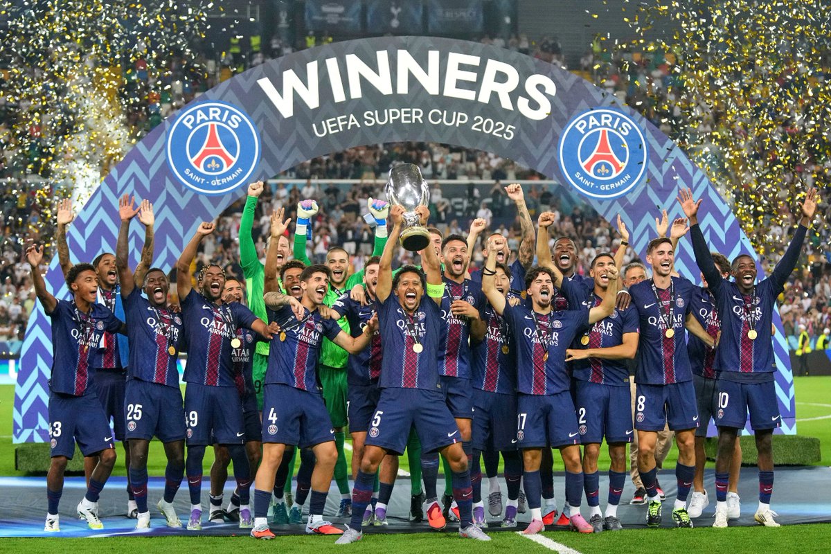 CGTNSportsScene's tweet image. 🏆#PSG Win #UEFASuperCup in Thrilling Shootout🔥 

🔹PSG fought back from 2-0 down to beat Tottenham 4-2 on penalties.

🔹Lee Kang-in and Gonçalo Ramos scored late to force extra time, and Nuno Mendes sealed the win in the shootout.

#SuperCup #PSGTOT