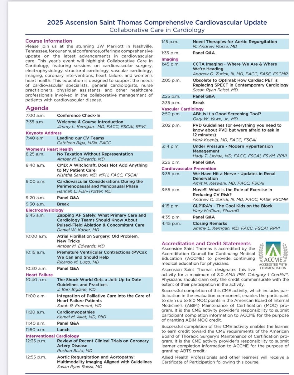 Join our Ascension St Thomas yearly Comprehensive Cardiovascular conference 
✅ 3 days left 
✅Saturday Nashville downtown 
✅J W Marriott
✅ update on CV diseases
