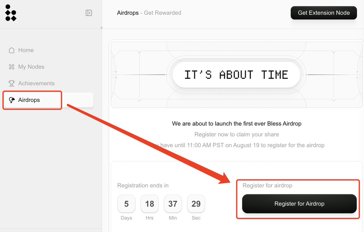 🪂Bless开放空投登记，8月19日关闭融资800万美金的@theblessnetwork 已开放$TIME 空投注册，撸过的老铁需在8月19日之前完成登记，一定要用有资产的钱包，否则会被判为女巫。  1⃣点击链接登录：https://t.co/Er8aFVVU8o 2⃣在Airdrops板块点击Register for airdrop 3⃣绑定  ...