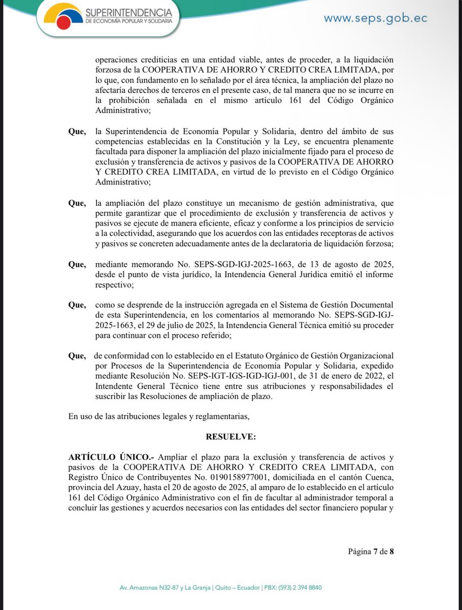 acastropiedra's tweet photo. 📌El perjuicio a los miles de socios de la Cooperativa #CREA no va a quedar impune.
A través del proceso de fiscalización que llevamos adelante nos han confirmado desde la @SEPS_Ec que, a más del pago de hasta USD $ 32.000 que la COSEDE cancelará a los perjudicados este mes, también se pagará al grupo de afectados por sobre este monto.
Por pedido de los ahorristas se le ha dado una prórroga de 7 días al administrador temporal para que concluir las gestiones y acuerdos necesarios con las entidades del sector financiero popular y solidario interesadas en la transferencia de activos y pasivos, y así se garantice y resguarde el dinero de los depositantes.
Pero esto no basta. 
Hemos conocido además que existen ya acciones interpuestas en la Fiscalía para que los que provocaron este perjuicio enfrenten a la justicia y vigilaremos que así sea.