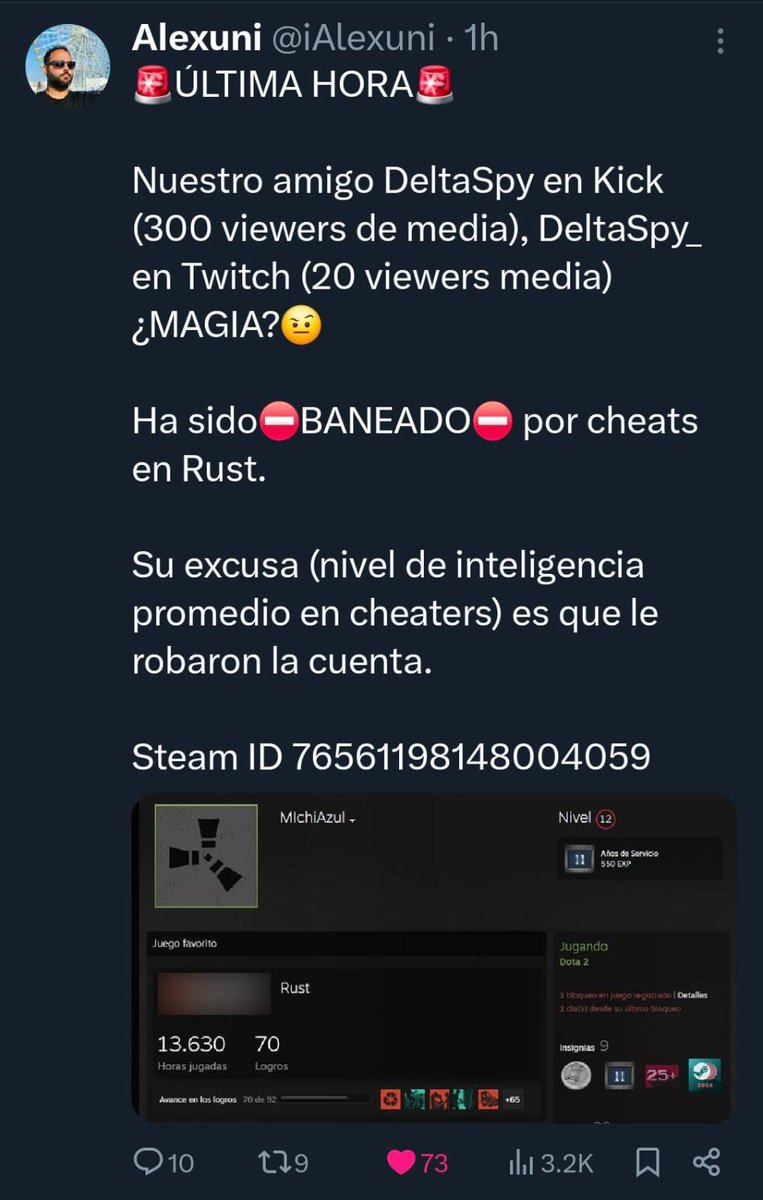Lo peor que todavia le creian que era legal encima de streamsniper chitero ... igual siempre se supo tipico clan AFK todos chiteros y sniperos jaja  1- :D
<a href="/playrust/">Rust</a>
