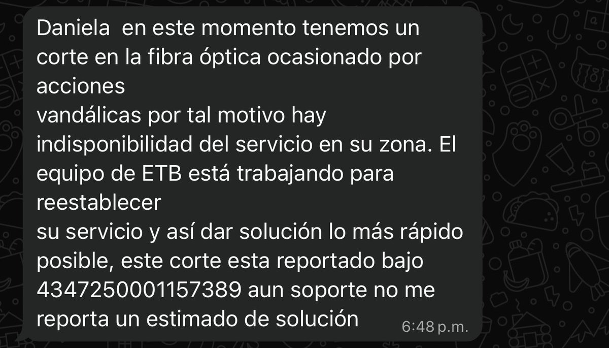 venngaledigo's tweet photo. @ETB @ETBsoluciones que servicio de porquería, servicio al cliente peor aún. Como es posible una semana sin internet y como si nada dicen que no tienen idea cuándo va a volver a funcionar, que aún no les han dado fecha de solución. Que vaina tan ridícula. https://t.co/36vSvNPxcR
