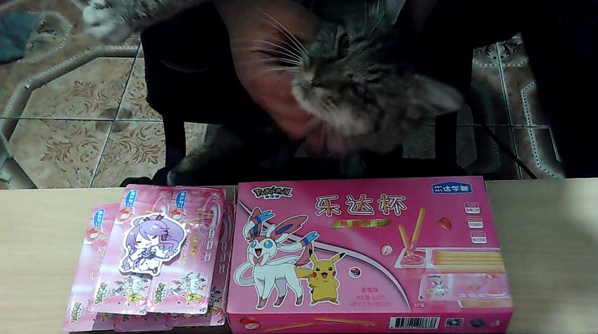 En fin! @metal_ikaros ha podido comprarme mis caprichos ૮ ˶ᵔ ᵕ ᵔ˶ ა así que tengo una cajita de pockys de sylveon! (lastimosamente no lo como yo ;;;) junto al michito!!