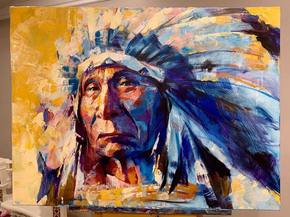 **SOLD** Red Cloud of Oglala Lakota portrait. Respecting and paying homage to Native American culture. It was very interesting and inspiring learning about this particular chief in the process of preparing for the painting #art
#vancouverartist #instaartist #painting