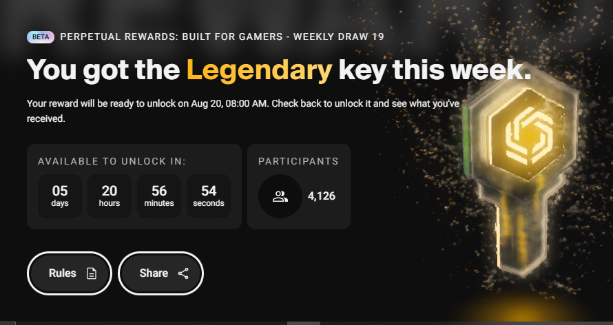 CGNWeb3's tweet image. 🔥 Just scored a LEGENDARY KEY on @Immutable  this week! 🔑💎
Counting down to unlock my reward on Aug 20⏳
Only a few get this kind of luck! 🍀
#Immutable #Web3Gaming #PlayToEarn #Legendary