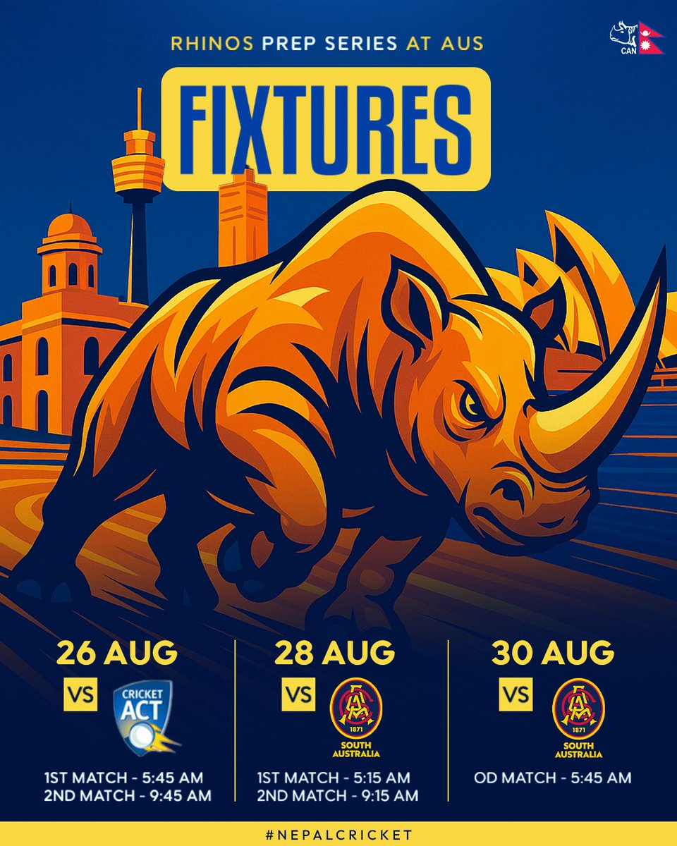 🇳🇵 #Rhinos on their Aussie Circuit, with the next lap locked in against Australian Capital Territory &amp; South Australia! 🦏

#NepalCricket