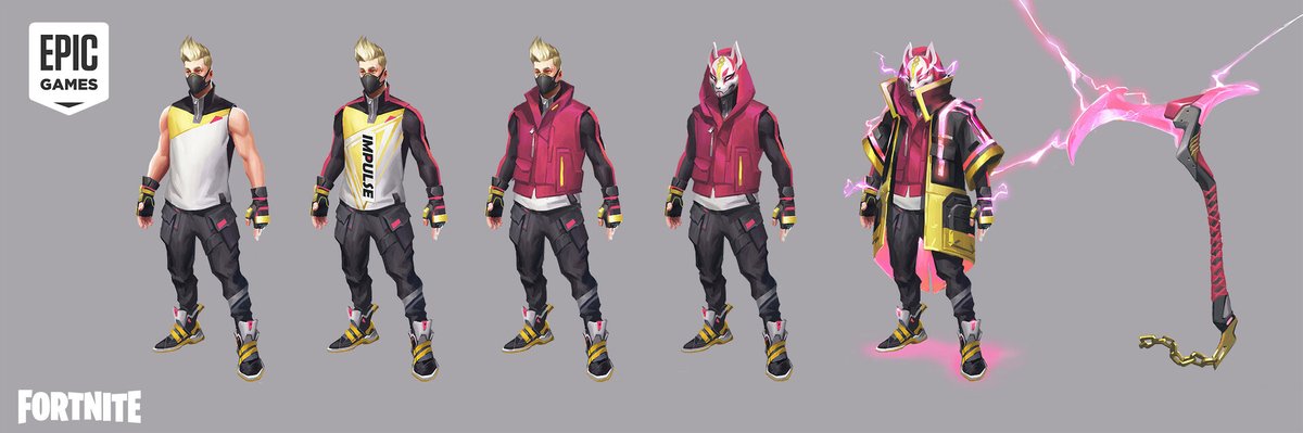 ArhenYT's tweet photo. @matgsssss @vincenzodraws @Fortnite @FortniteStatus It's definitely a mistake. Summer Drift's concept art was done by the same guy that did OG Drift's concept and we can clearly see that Summer Drift has OG's face and correct hair color. I don't know why they used Battlehawk's face model in-game but it ruined whole skin for me... https://t.co/zSWnBD44Tb