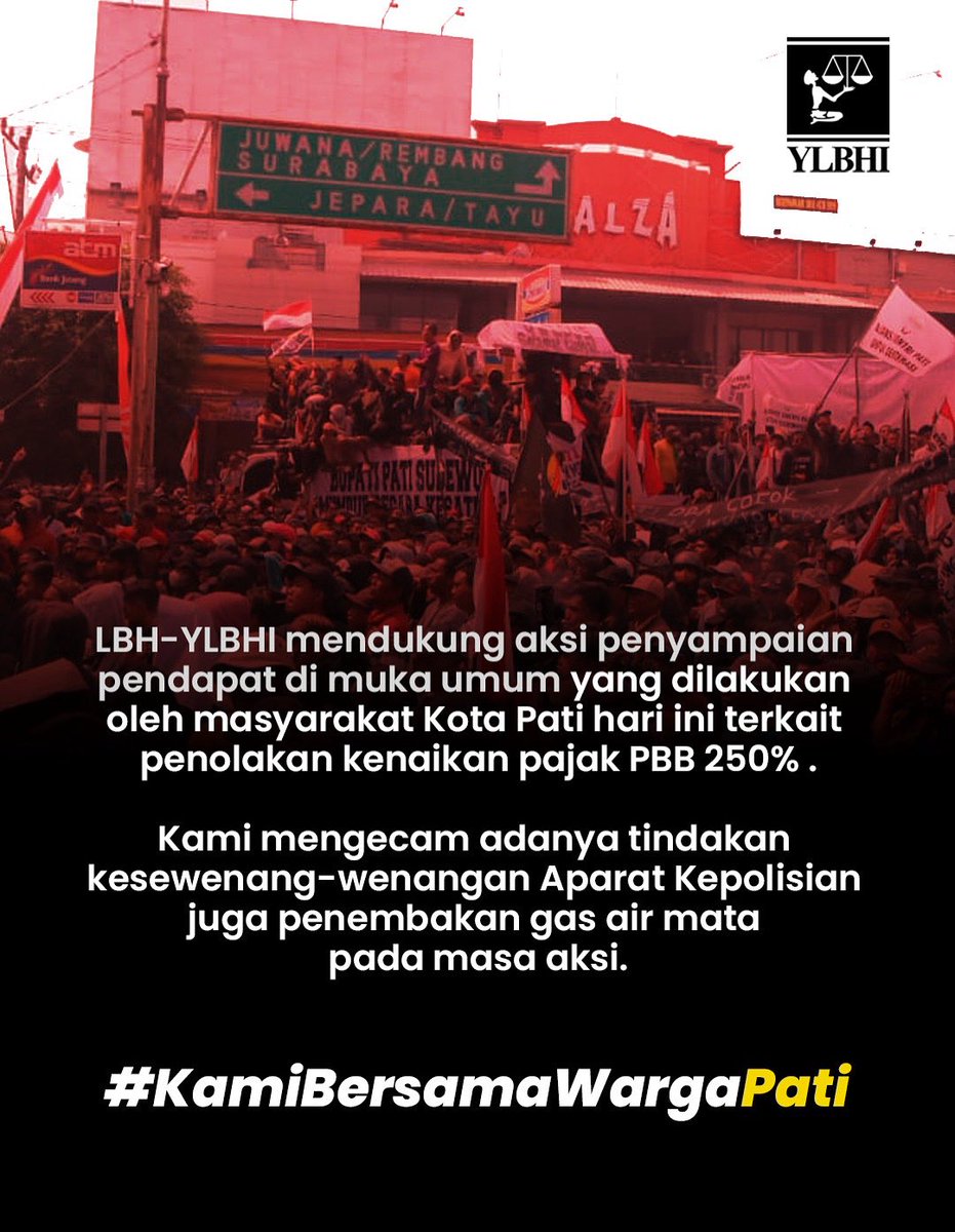 Jateng_Twit's tweet photo. Seluruh kelurga besar LBH-YLBHI mendukung penuh gerakan masyarakat Pati. 

Kedaulatan ditangan rakyat!

#KamiBersamaWargaPati
@YLBHI https://t.co/D8wogUmA2G