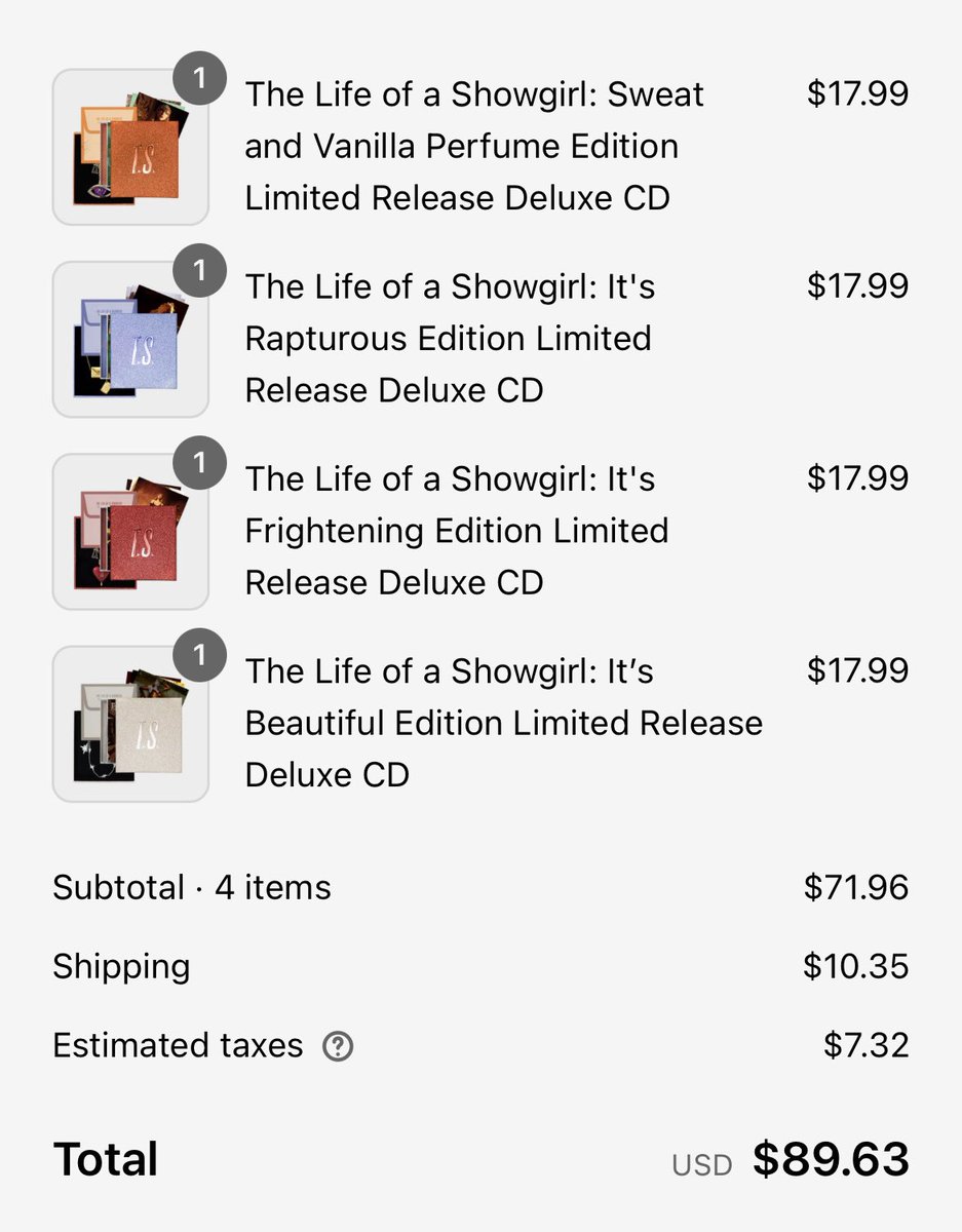 ikaakah's tweet photo. The Life of a Fan of a Showgirl… you know I gotta get all 4 🎊 #TSTheLifeofaShowgirl @taylornation13 @taylorswift13 https://t.co/JHwpgbSbOA