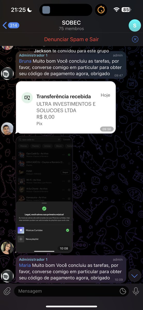 Cai de surpresa em um grupo no telegram onde “alguém” paga para as pessoas darem streaming em músicas especificas kkkkkkkkkkkk