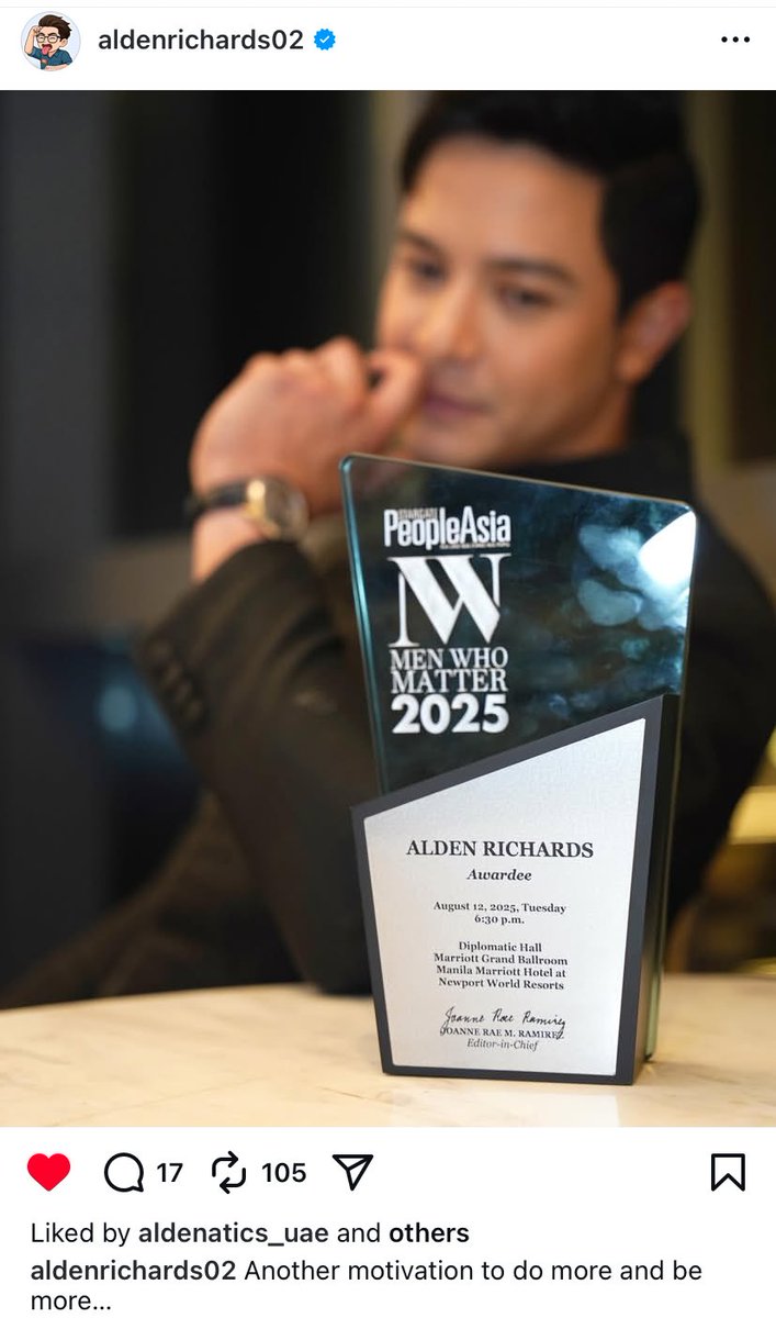 truebleu75's tweet photo. Alden,you matter because you put others first before urself. Always trying to help & do something good so that other people will feel that they also matter.
Ipagpatuloy mo lamang iyan.
Congratulations!
@aldenrichards02
<3<3<3
#ALDENMatters
#MenWhoMatter2025
#ALDENRichards https://t.co/kDXfwdZWTJ