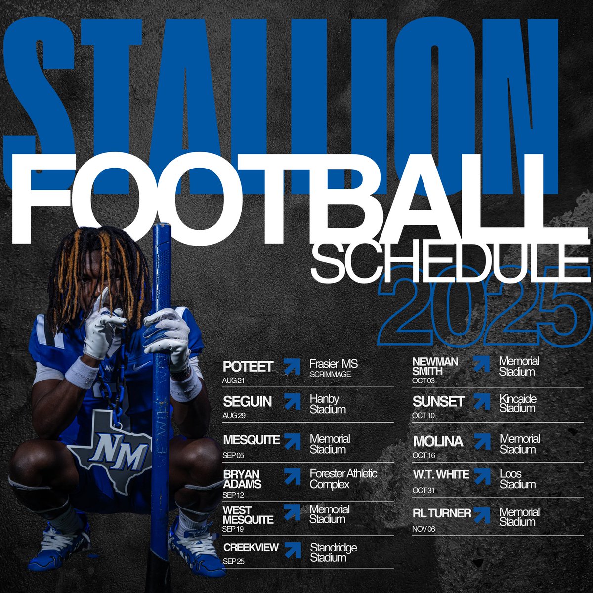 STALLION FOOTBALL 2025
Mark your calendars, Stallion Nation — it’s time to ride.
Every game. Every hit. Every win.
We’ll see you under the lights.

#TDS
#brotherhood