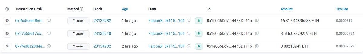 FalconX에서 새 지갑으로의 Etherscan 거래